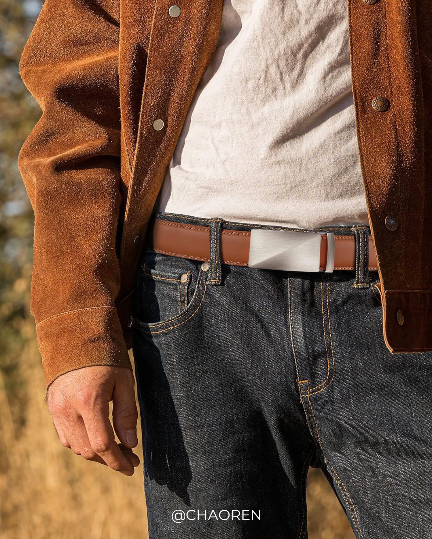 CHAOREN Mens Belt Leather Belts for Men Ratchet Belt, Customizable Fit (35mm)