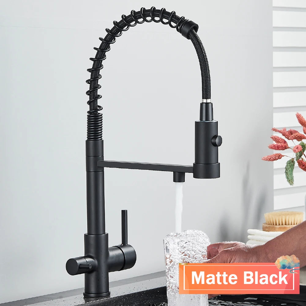rozin Gun Grey Filter Water Kitchen Faucet Black Pull Down Spring 3 Way Faucets Brass 360 Swivel Purification Water Mixer Tap