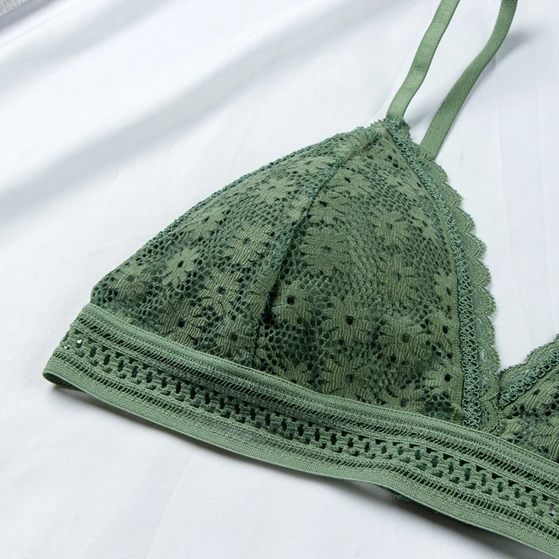 Sexy Woman Bra Floral Lace Bra Wire Free Bralette Lingerie Female Seamless Unpadded Transparent Intimates Triangle Relax Bras