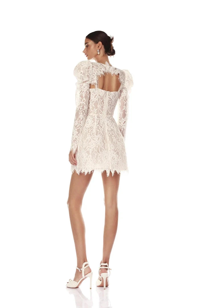 SS2349 White Lace Hollow  Out Elegant Two Pieces Dress High Waist Long Sleeve Mini Dress Luxury Evening Party Dresses