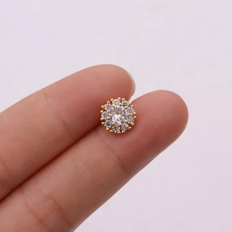 1Pc 20g Helix Piercing Jewelry Conch Rook Lobe Tragus Stud New Rose Gold Color Plants And Animals Cz Cartilage Earring