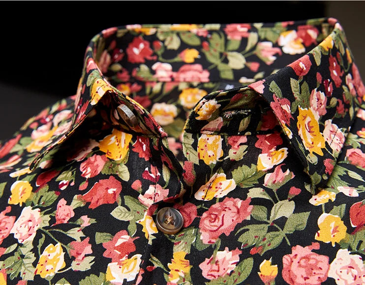 Man's shirts Cotton Vintage clothes flowers shirt Korean clothing  men's fashion Beach Men's clothing Long sleeve shirt Top 1025