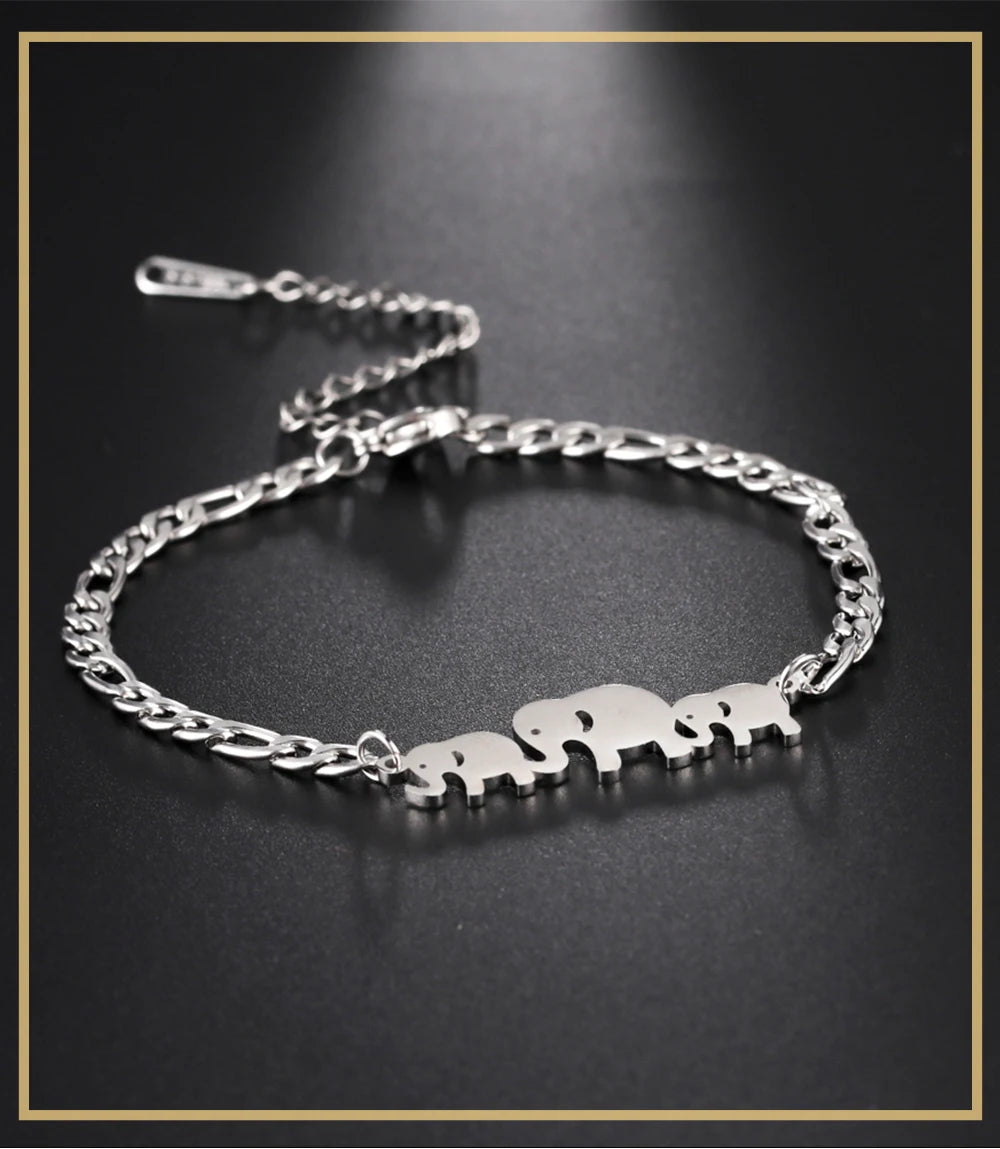 Skyrim Cutie Elephant Adjustable Bracelets for Women Girls Stainless Steel Three Elephants Charm Bracelet Jewelry Gifts 2026