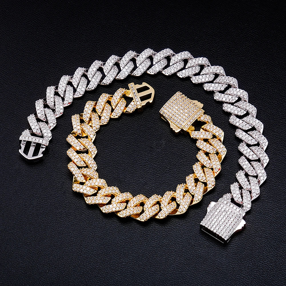 TOPGRILLZ 12mm Miami Cuban Chain Bracelet With Spring Clasp High Quality Fully Iced Cubic Zirconia  Hip Hop Fashion Jewelry Gift