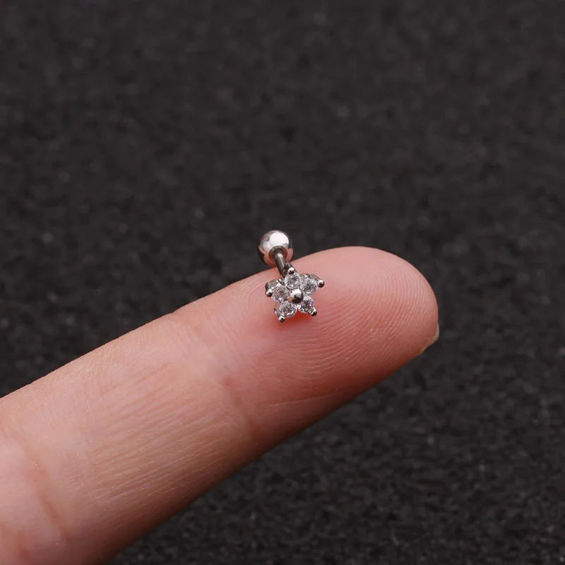 1Pc 20g Helix Piercing Jewelry Conch Rook Lobe Tragus Stud New Rose Gold Color Plants And Animals Cz Cartilage Earring
