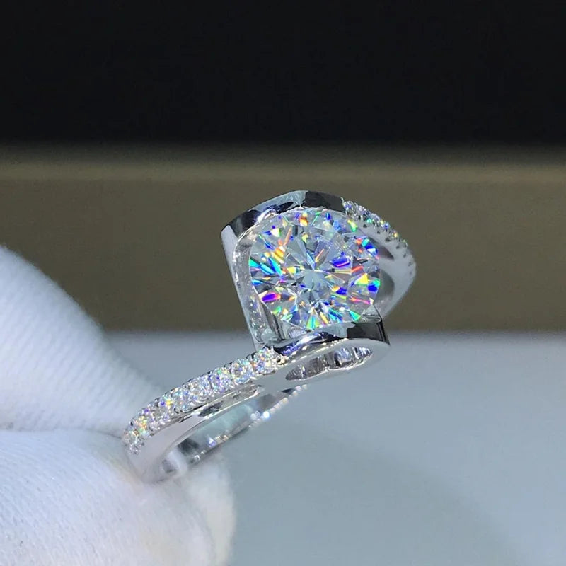 New 925 Sterling Silver Ring 2 Carat Zircon Simulation CZ Ring, A Wedding Gift For Women'S Charm Jewelry