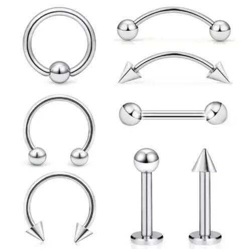 8pcs/lot Steel Ear Piercings Helix Piercings Eyebrow Piercings Lip Labret Rings Earring Tragus Barbell Piercings Body Jewelry