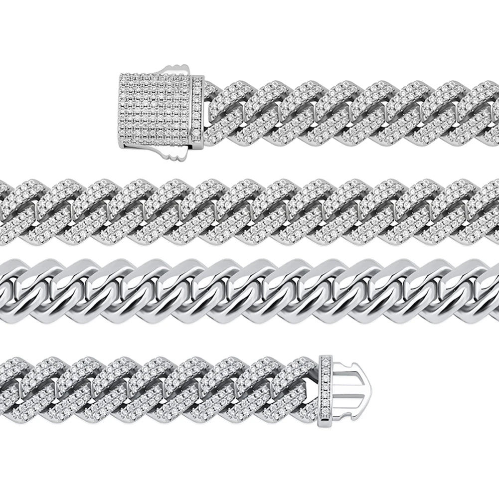 TOPGRILLZ 12mm Miami Cuban Chain Bracelet With Spring Clasp High Quality Fully Iced Cubic Zirconia  Hip Hop Fashion Jewelry Gift