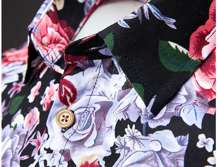 Man's shirts Cotton Vintage clothes flowers shirt Korean clothing  men's fashion Beach Men's clothing Long sleeve shirt Top 1025