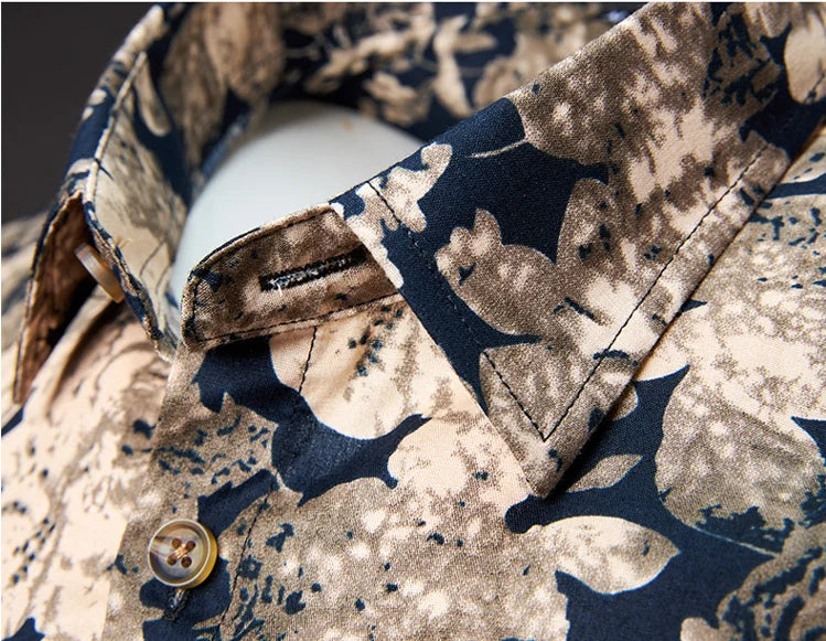 Man's shirts Cotton Vintage clothes flowers shirt Korean clothing  men's fashion Beach Men's clothing Long sleeve shirt Top 1025