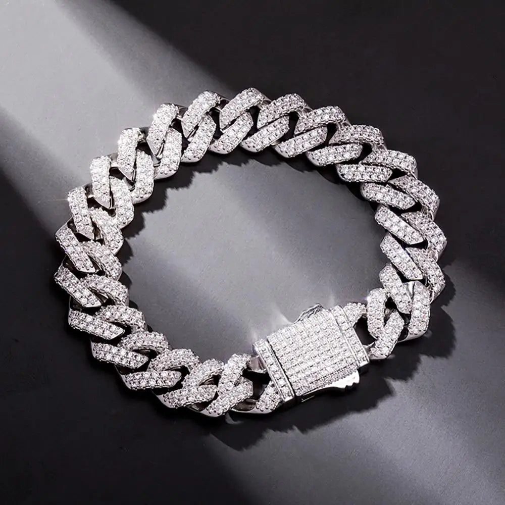 TOPGRILLZ 12mm Miami Cuban Chain Bracelet With Spring Clasp High Quality Fully Iced Cubic Zirconia  Hip Hop Fashion Jewelry Gift
