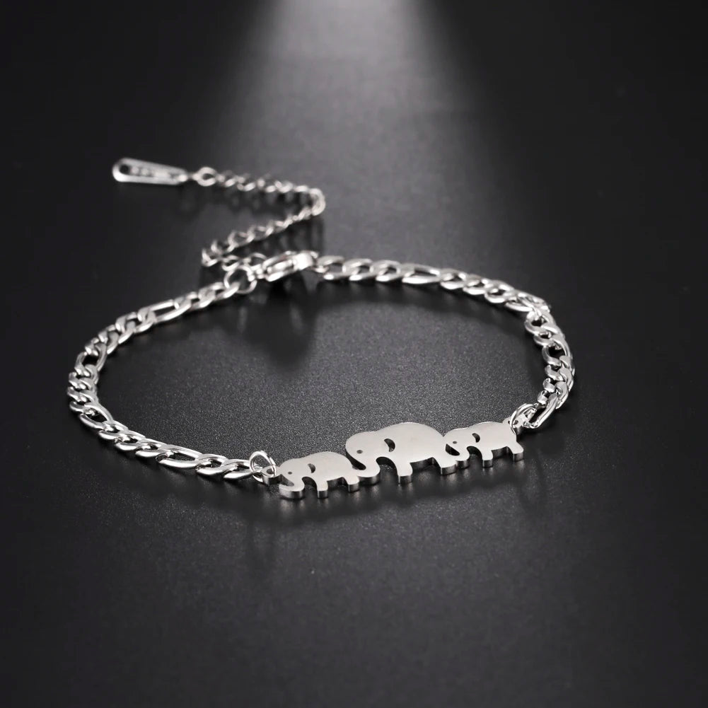 Skyrim Cutie Elephant Adjustable Bracelets for Women Girls Stainless Steel Three Elephants Charm Bracelet Jewelry Gifts 2026