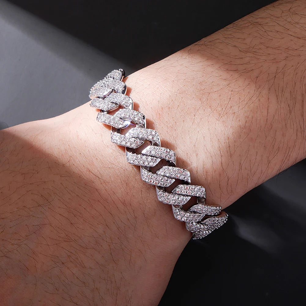 TOPGRILLZ 12mm Miami Cuban Chain Bracelet With Spring Clasp High Quality Fully Iced Cubic Zirconia  Hip Hop Fashion Jewelry Gift