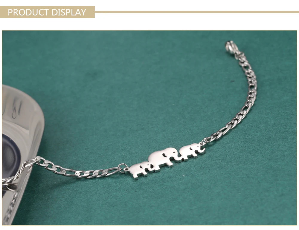 Skyrim Cutie Elephant Adjustable Bracelets for Women Girls Stainless Steel Three Elephants Charm Bracelet Jewelry Gifts 2026