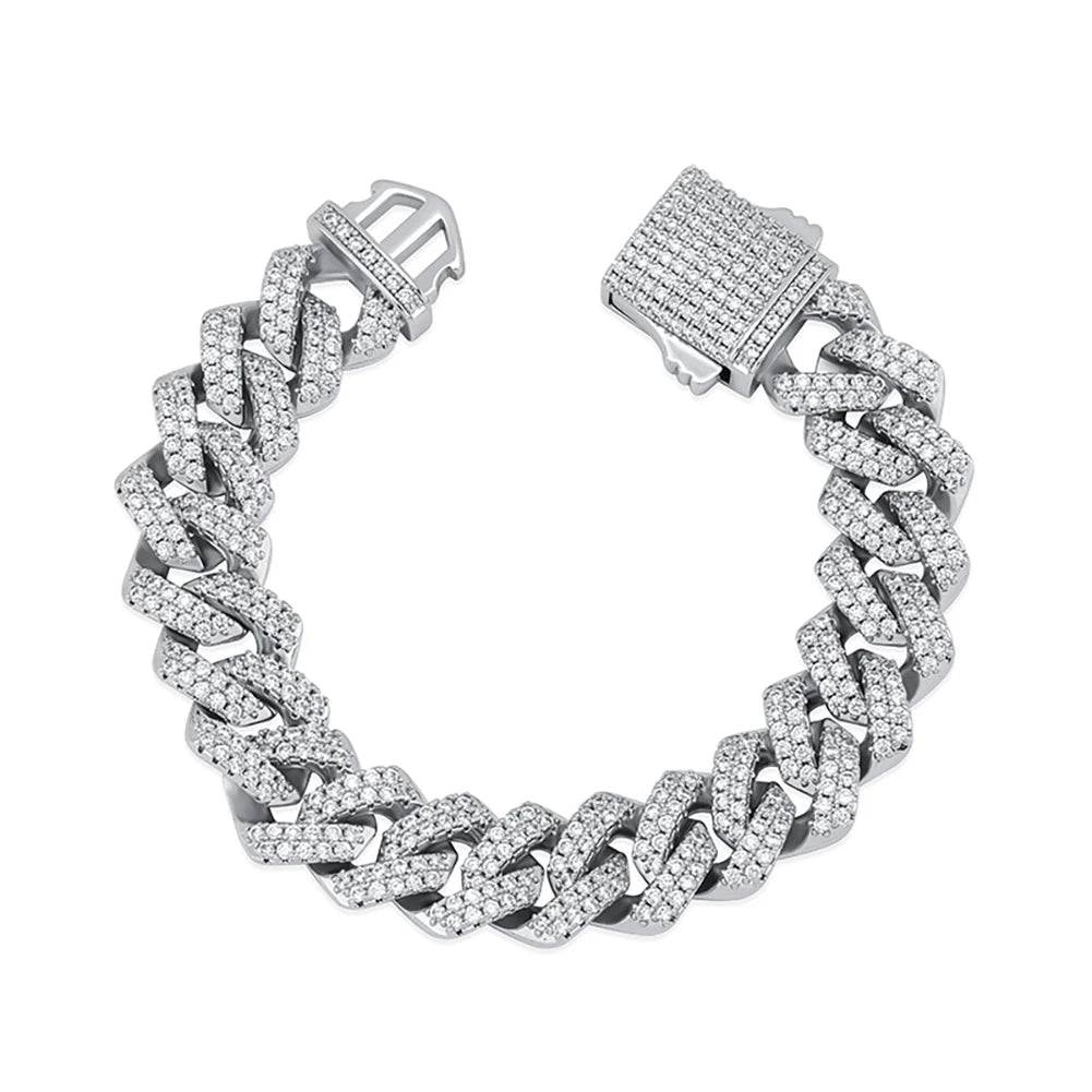 TOPGRILLZ 12mm Miami Cuban Chain Bracelet With Spring Clasp High Quality Fully Iced Cubic Zirconia  Hip Hop Fashion Jewelry Gift