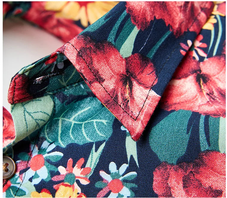 Man's shirts Cotton Vintage clothes flowers shirt Korean clothing  men's fashion Beach Men's clothing Long sleeve shirt Top 1025
