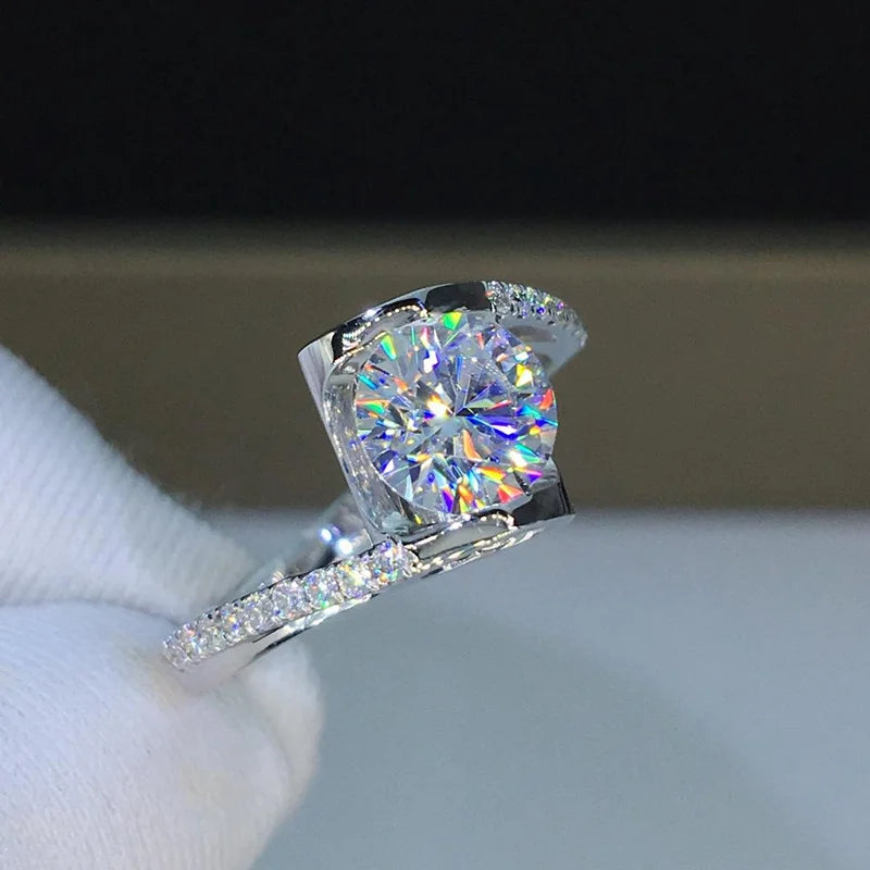 New 925 Sterling Silver Ring 2 Carat Zircon Simulation CZ Ring, A Wedding Gift For Women'S Charm Jewelry