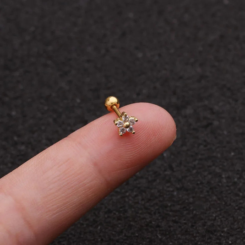 1Pc 20g Helix Piercing Jewelry Conch Rook Lobe Tragus Stud New Rose Gold Color Plants And Animals Cz Cartilage Earring