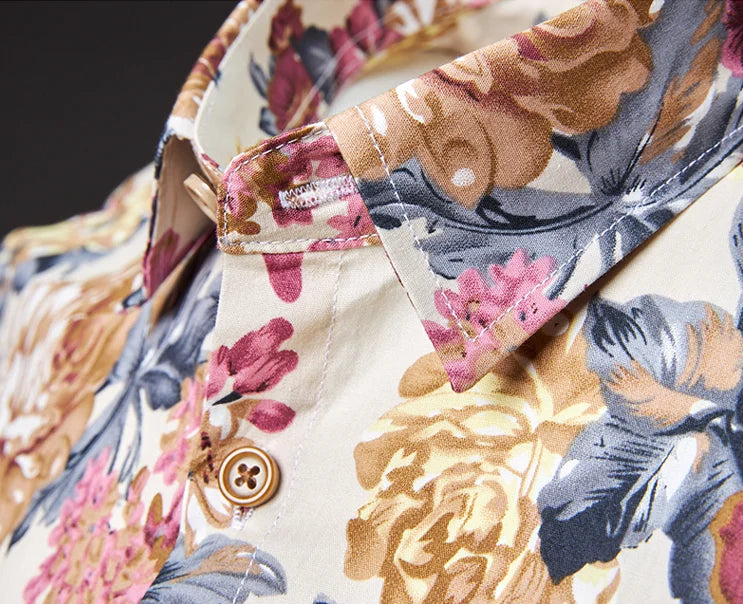 Man's shirts Cotton Vintage clothes flowers shirt Korean clothing  men's fashion Beach Men's clothing Long sleeve shirt Top 1025