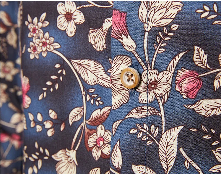 Man's shirts Cotton Vintage clothes flowers shirt Korean clothing  men's fashion Beach Men's clothing Long sleeve shirt Top 1025