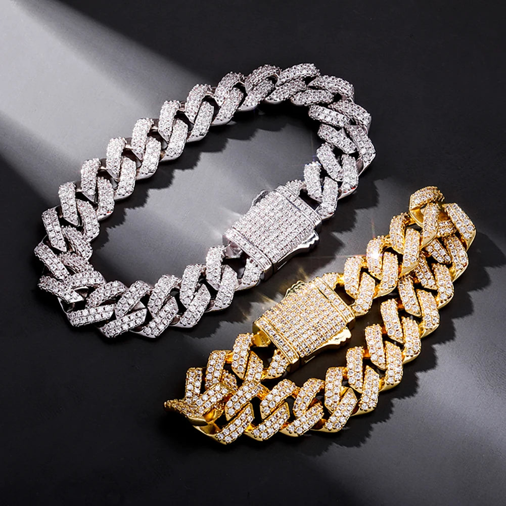 TOPGRILLZ 12mm Miami Cuban Chain Bracelet With Spring Clasp High Quality Fully Iced Cubic Zirconia  Hip Hop Fashion Jewelry Gift