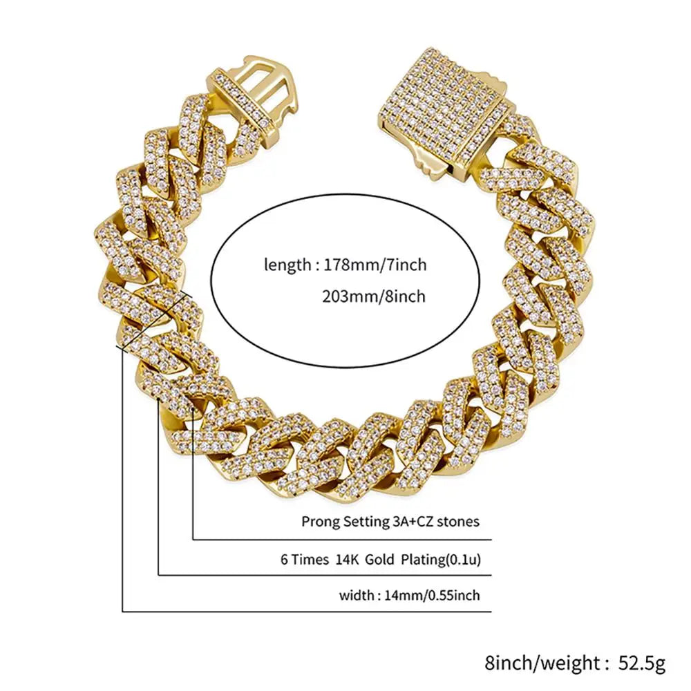 TOPGRILLZ 12mm Miami Cuban Chain Bracelet With Spring Clasp High Quality Fully Iced Cubic Zirconia  Hip Hop Fashion Jewelry Gift