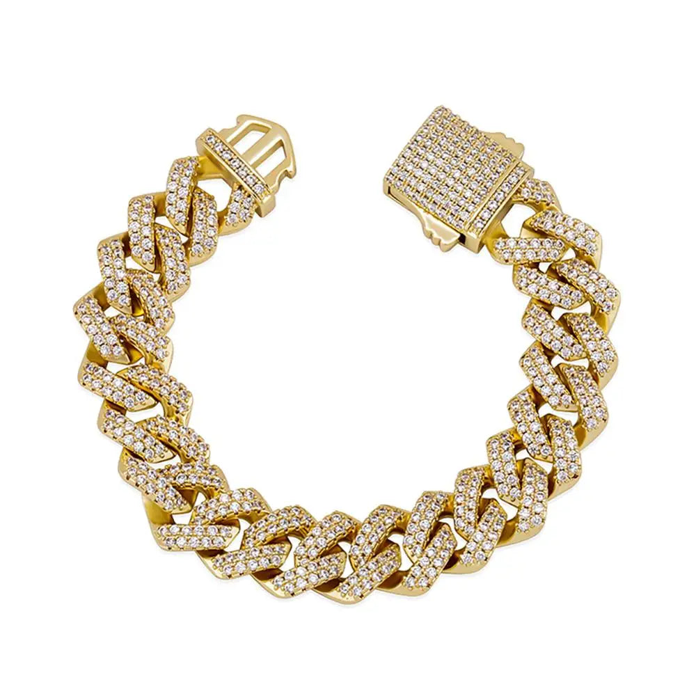 TOPGRILLZ 12mm Miami Cuban Chain Bracelet With Spring Clasp High Quality Fully Iced Cubic Zirconia  Hip Hop Fashion Jewelry Gift