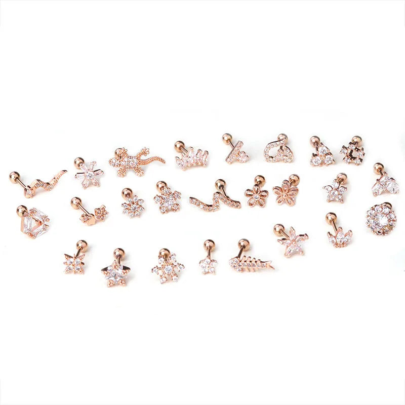 1Pc 20g Helix Piercing Jewelry Conch Rook Lobe Tragus Stud New Rose Gold Color Plants And Animals Cz Cartilage Earring