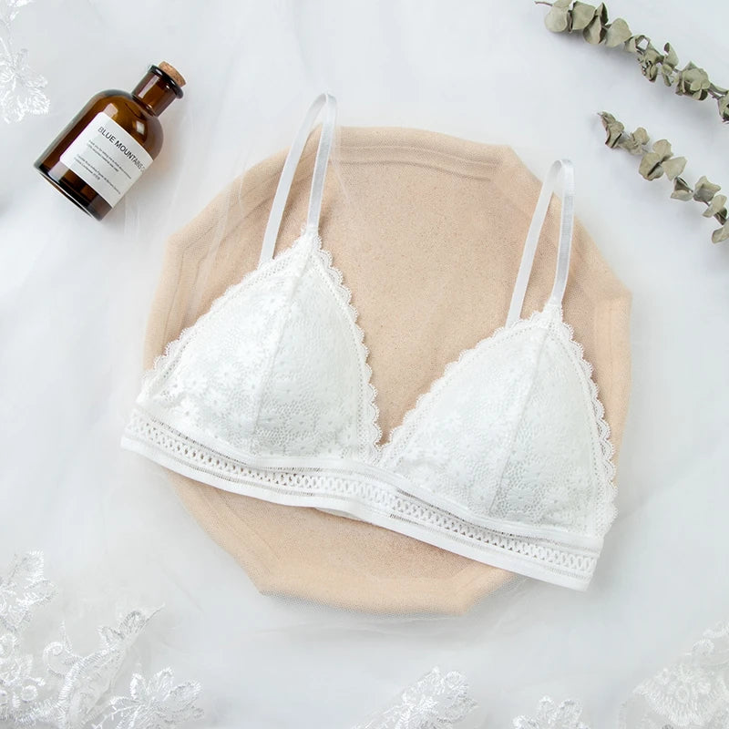Sexy Woman Bra Floral Lace Bra Wire Free Bralette Lingerie Female Seamless Unpadded Transparent Intimates Triangle Relax Bras