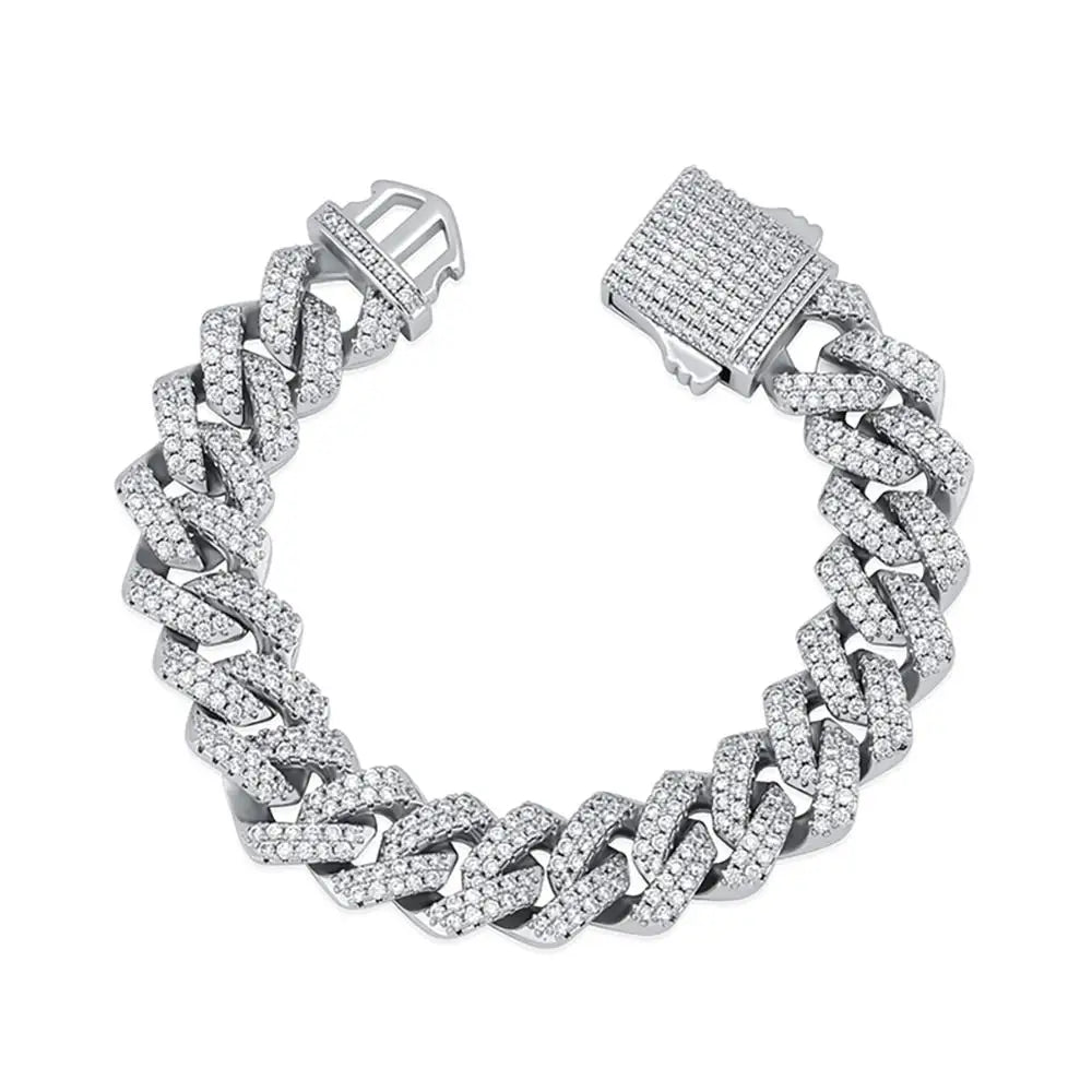 TOPGRILLZ 12mm Miami Cuban Chain Bracelet With Spring Clasp High Quality Fully Iced Cubic Zirconia  Hip Hop Fashion Jewelry Gift