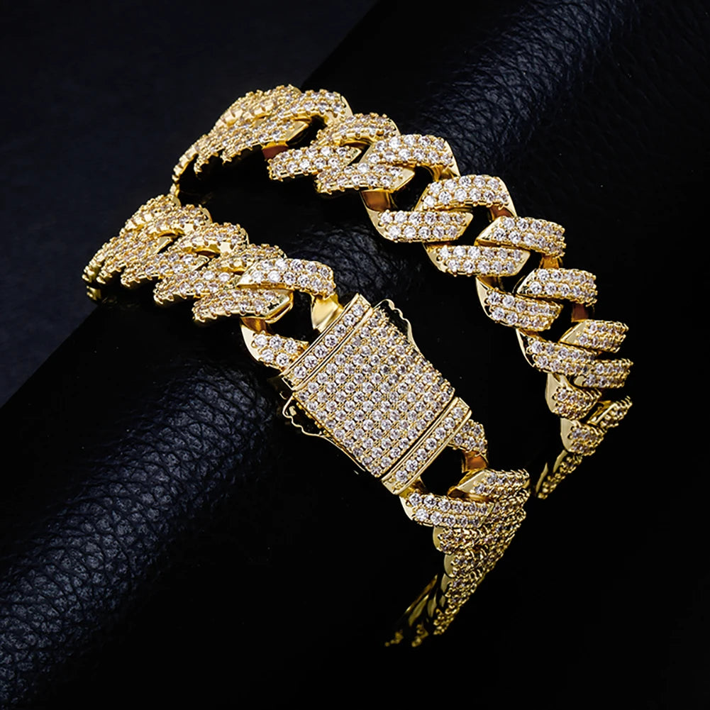 TOPGRILLZ 12mm Miami Cuban Chain Bracelet With Spring Clasp High Quality Fully Iced Cubic Zirconia  Hip Hop Fashion Jewelry Gift