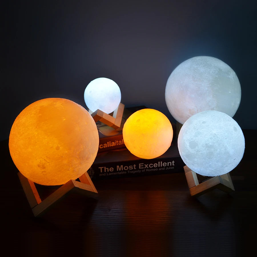 Dropship 3D Print Rechargeable Moon Lamp LED Night Light Creative Touch Switch Moon Light For Bedroom Decoration Birthday Gift