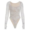 Textured lace round neck simple long-sleeved bodysuit New Autumn Sexy Street Style Bodysuit