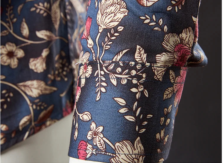 Man's shirts Cotton Vintage clothes flowers shirt Korean clothing  men's fashion Beach Men's clothing Long sleeve shirt Top 1025