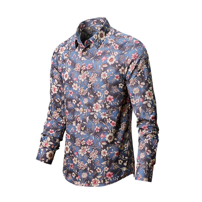Man's shirts Cotton Vintage clothes flowers shirt Korean clothing  men's fashion Beach Men's clothing Long sleeve shirt Top 1025