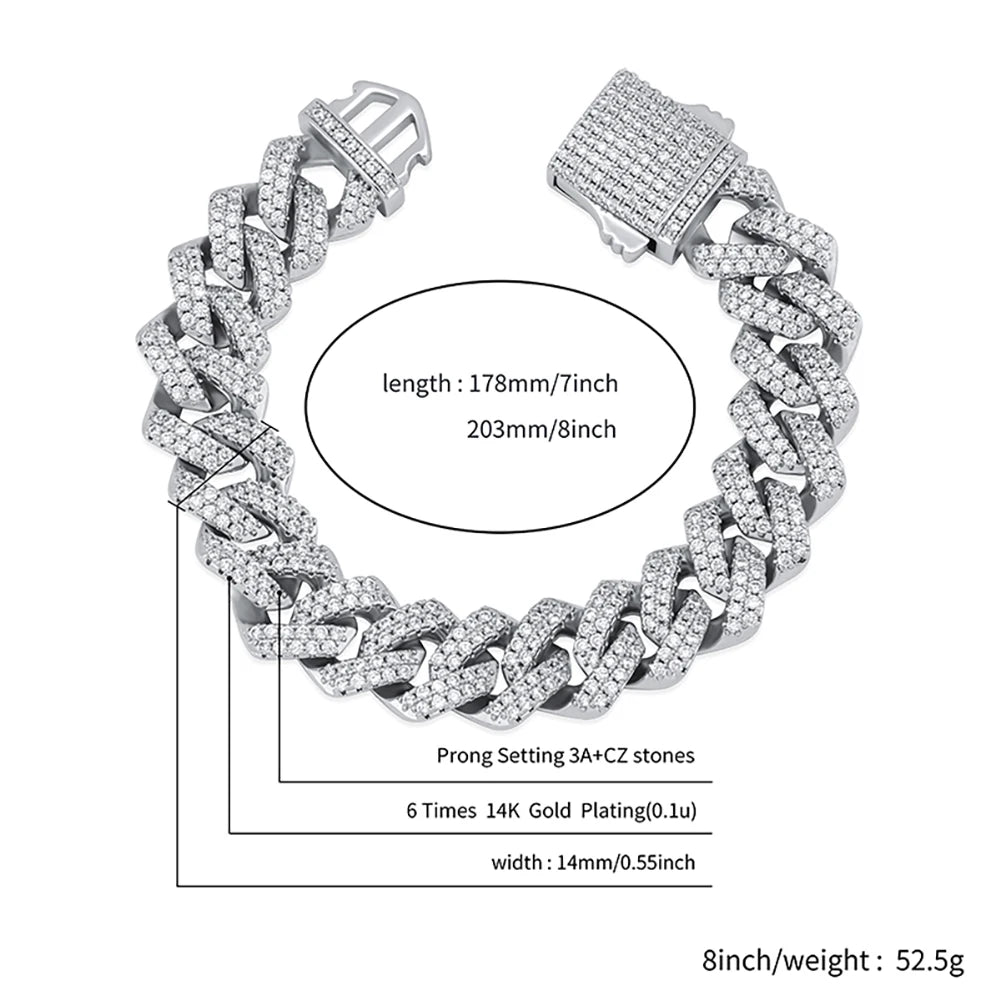 TOPGRILLZ 12mm Miami Cuban Chain Bracelet With Spring Clasp High Quality Fully Iced Cubic Zirconia  Hip Hop Fashion Jewelry Gift