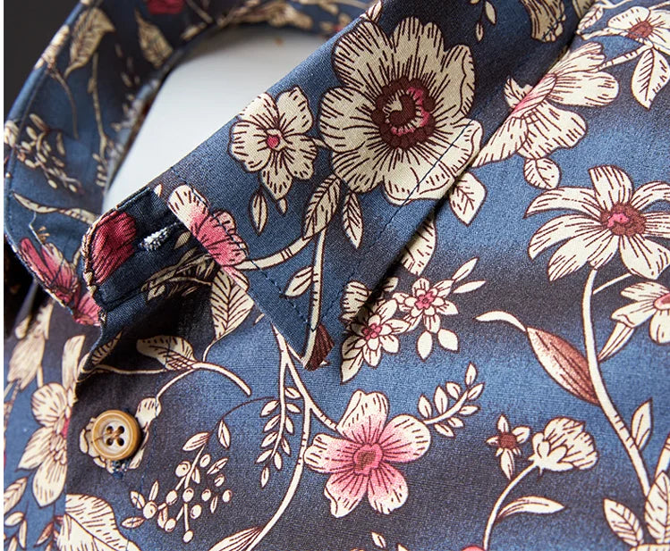 Man's shirts Cotton Vintage clothes flowers shirt Korean clothing  men's fashion Beach Men's clothing Long sleeve shirt Top 1025
