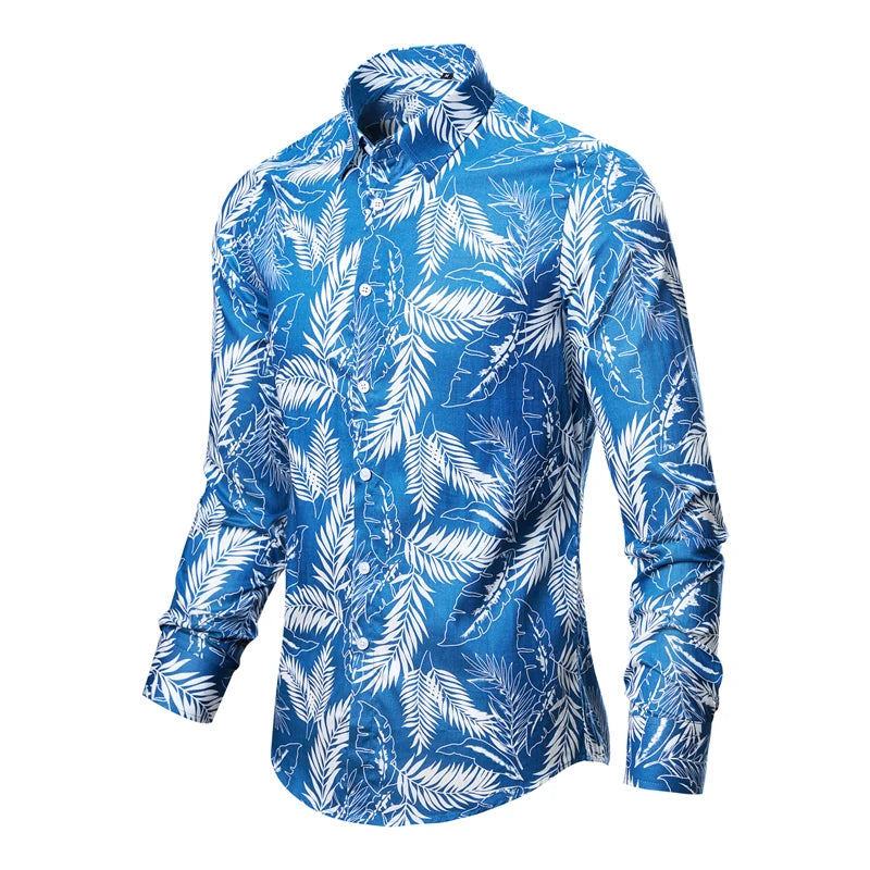 Man's shirts Cotton Vintage clothes flowers shirt Korean clothing  men's fashion Beach Men's clothing Long sleeve shirt Top 1025