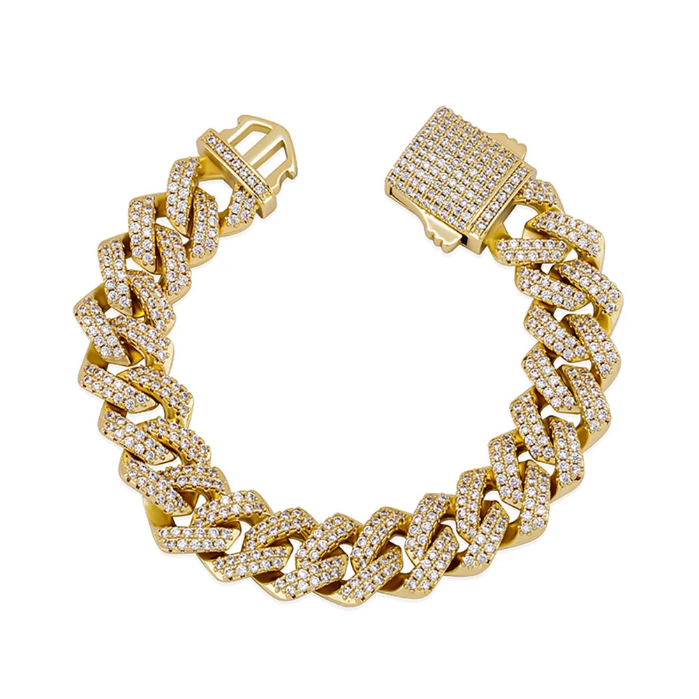 TOPGRILLZ 12mm Miami Cuban Chain Bracelet With Spring Clasp High Quality Fully Iced Cubic Zirconia  Hip Hop Fashion Jewelry Gift