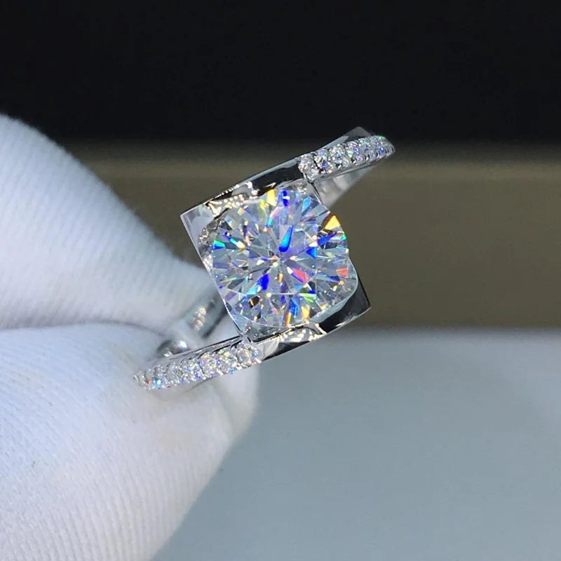 New 925 Sterling Silver Ring 2 Carat Zircon Simulation CZ Ring, A Wedding Gift For Women'S Charm Jewelry
