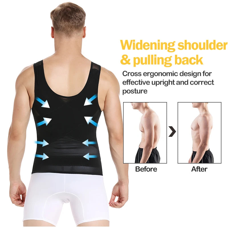 Shape Men Slimming Body Shaper Waist Trainer Vest with Tummy Control Girdle Posture Back Correction Abdomen Tank Top Shaperwear