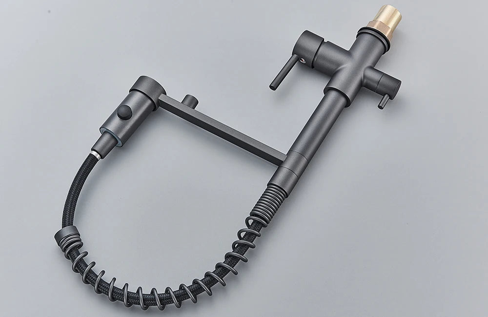rozin Gun Grey Filter Water Kitchen Faucet Black Pull Down Spring 3 Way Faucets Brass 360 Swivel Purification Water Mixer Tap