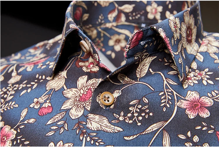 Man's shirts Cotton Vintage clothes flowers shirt Korean clothing  men's fashion Beach Men's clothing Long sleeve shirt Top 1025