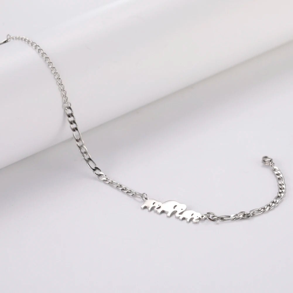 Skyrim Cutie Elephant Adjustable Bracelets for Women Girls Stainless Steel Three Elephants Charm Bracelet Jewelry Gifts 2026