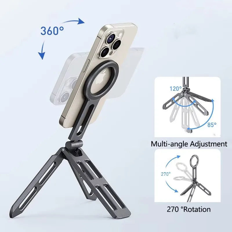 Portable Foldable Double Sided Magnetic Cell Phone Holder Smartphone Tripod Mobile Desktop Bracket for Selfies Live Broadcasts
