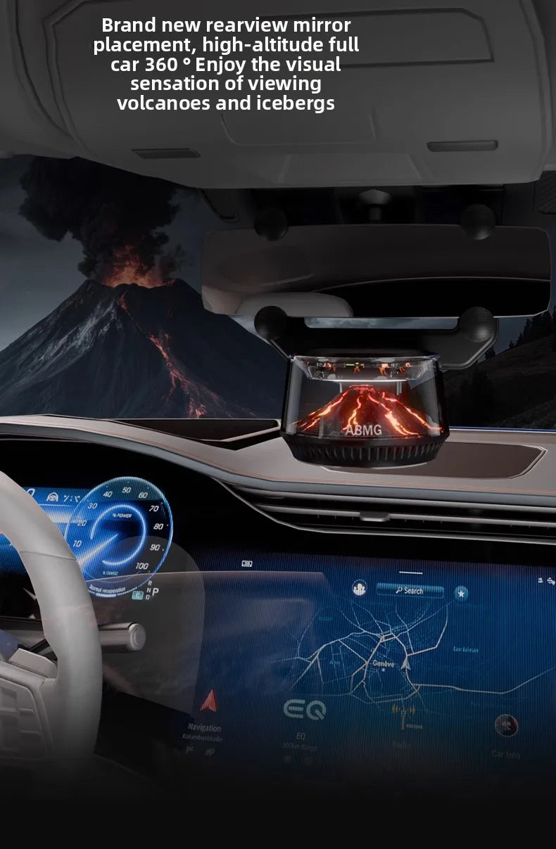 360° View Mirror Mount Volcanic Iceberg Car Diffuser - Air Purifying, Solar Powered, Forest & Floral Scents, Elegant Auto Decor