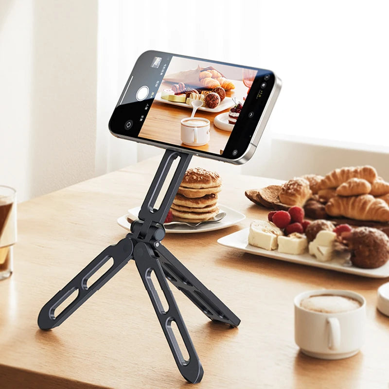 Portable Foldable Double Sided Magnetic Cell Phone Holder Smartphone Tripod Mobile Desktop Bracket for Selfies Live Broadcasts