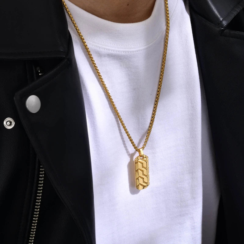 Geometric Tire Pattern Pendants Stainless Steel Men Personalized Trendy Square Pearl Necklace Fashion Jewelry Birthday Gift