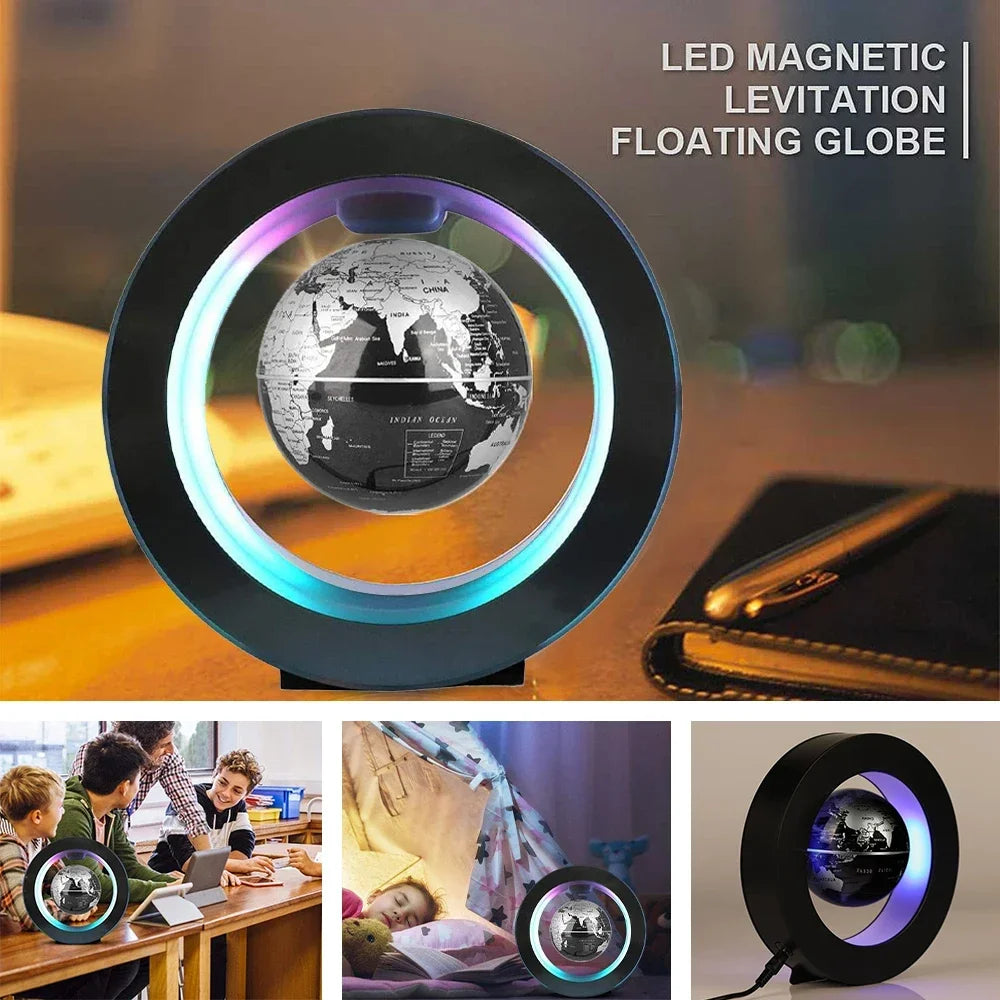 3D Magnetic Floating Earth Lamp, LED Rotating Globe Levitation Light O/C Shape Bedside Night Light Unique Gift Idea