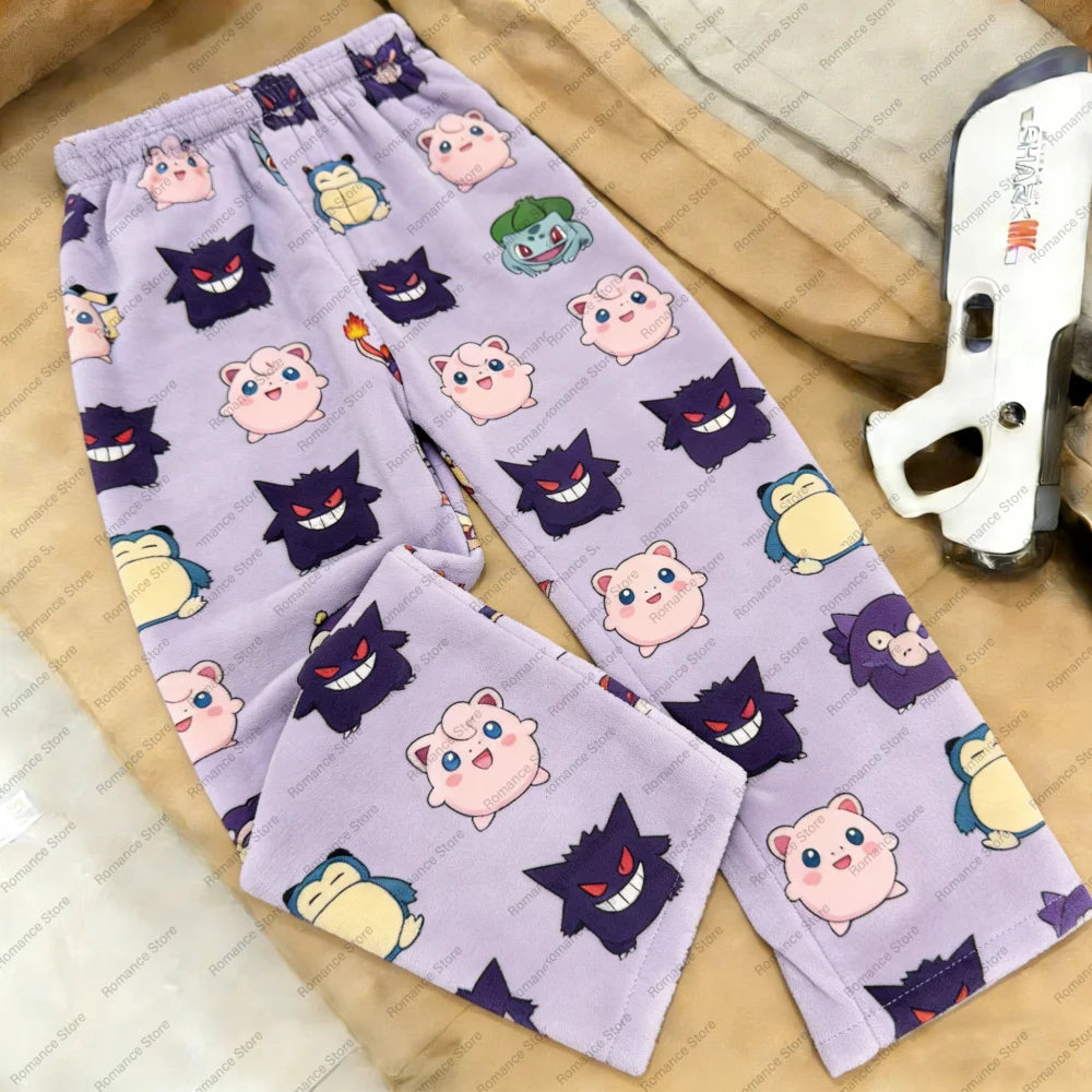 2026 Pocket Monster Pikachu Full Over Print Adult Pajama Pants Matching Family Outfits Early spring Flannel Comfy Casual Pants